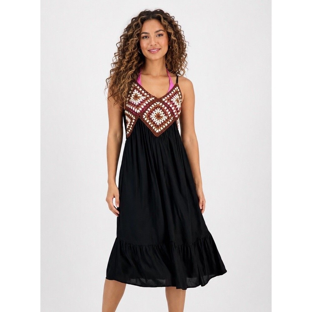 Raviya Crochet-Bodice Knee-Length Midi Dress Swim Cover Up Size XL NWT